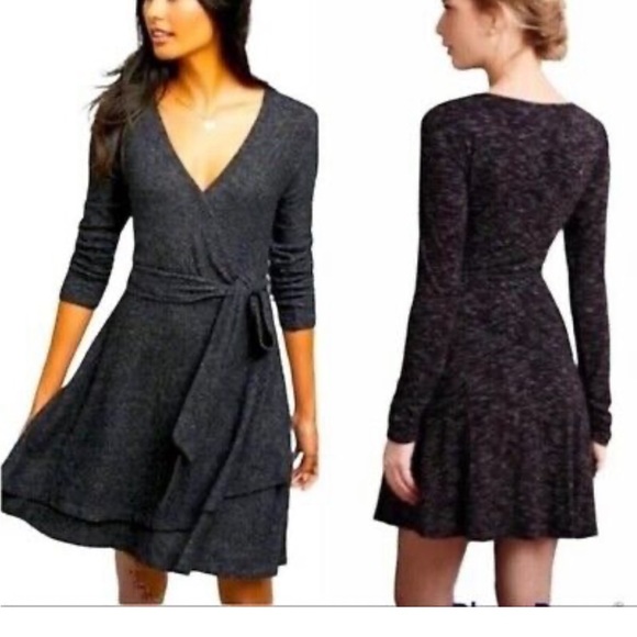 Anthropologie Saturday Sunday charcoal gray super soft wrap tie belt dress small - Picture 2 of 5
